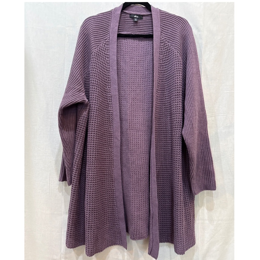 Ellos Women 1X Purple Waffle Knit Open Front Cardigan cottagecore  22/24